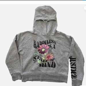 Justice "Happiness is a state of mind" Hooded Sweatshirt Girl Size S 5/6